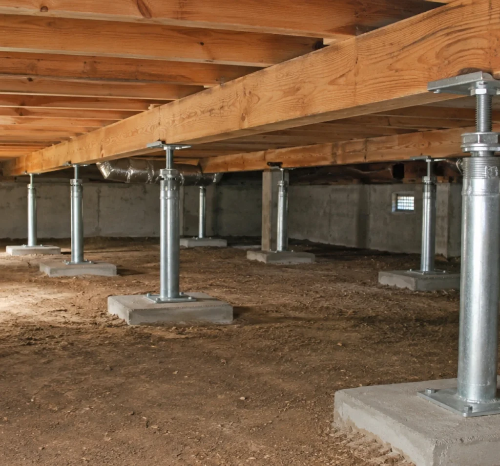Adjustable support jack installed beneath a home in Fort Mill, SC