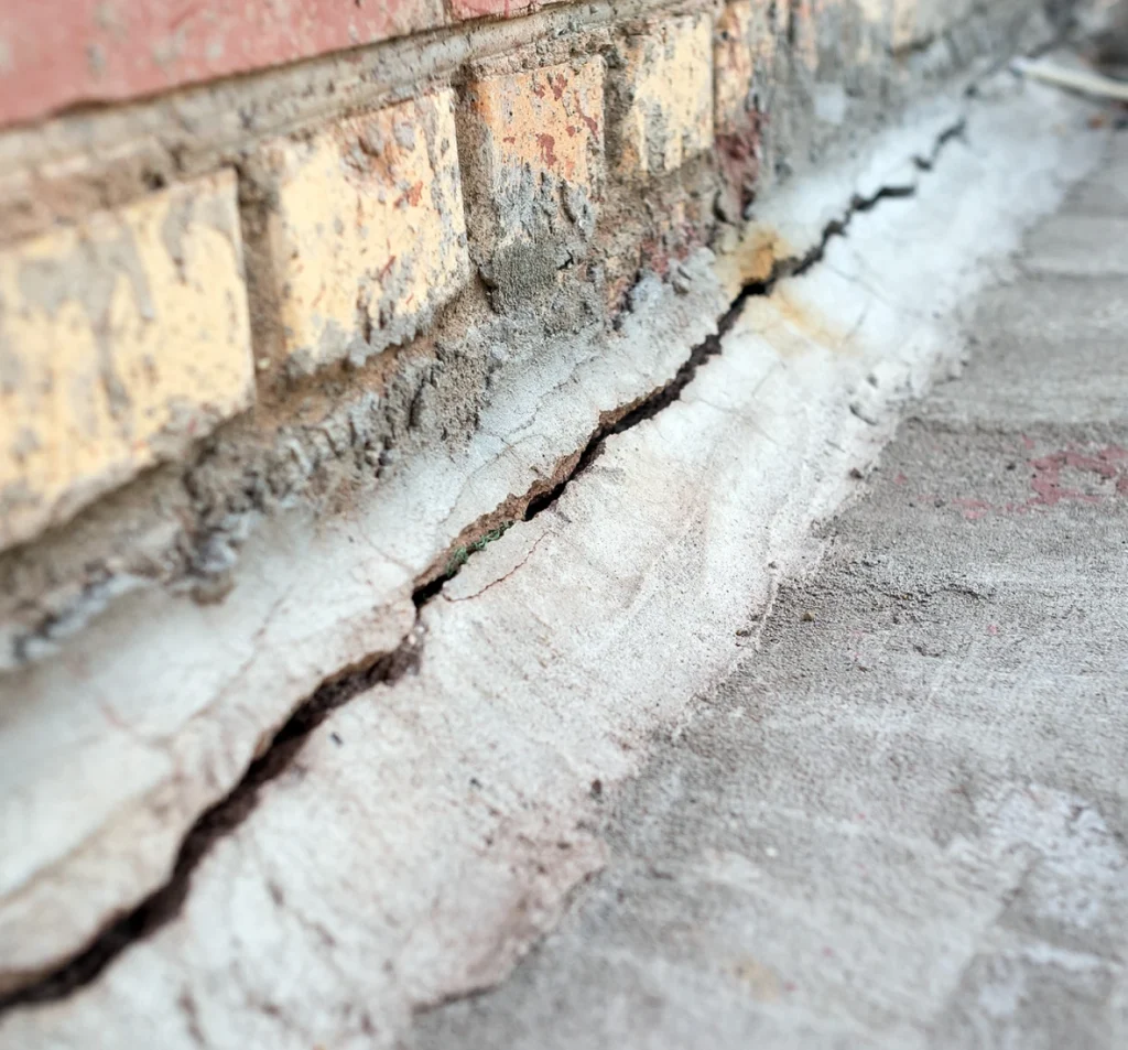 Crack along a brick and concrete foundation in Fort Mill, SC
