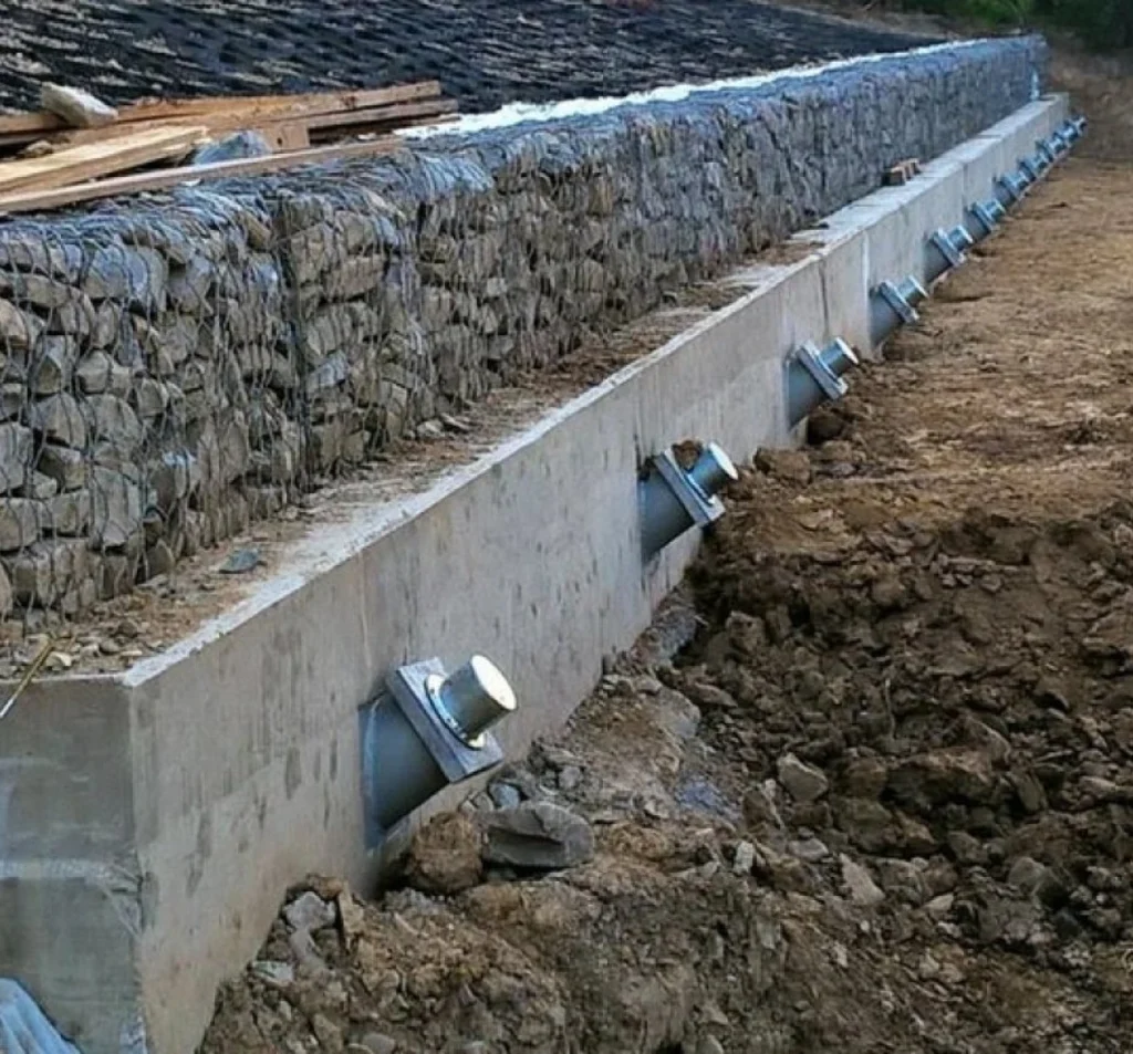Exterior anchor system stabilizing a concrete foundation wall in Fort Mill, NC