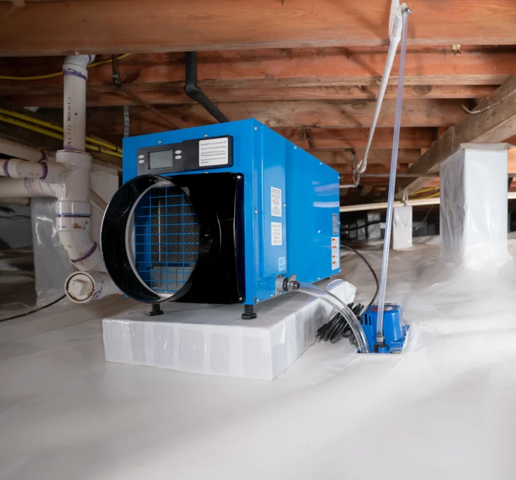 Crawl space dehumidifier and drainage system installed in Fort Mill, SC
