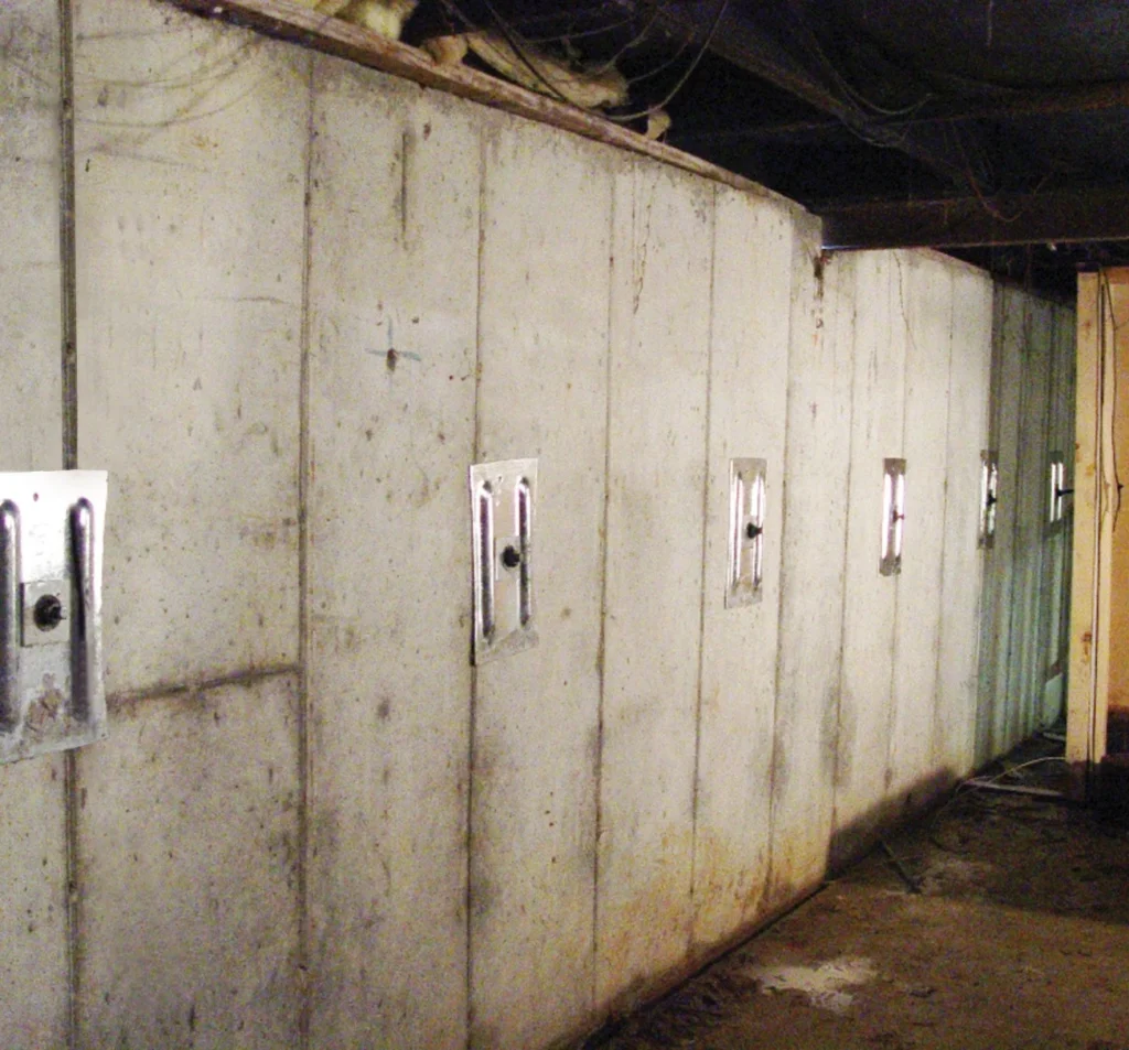 Wall anchor plates stabilizing a crawl space foundation wall in Fort Mill, NC
