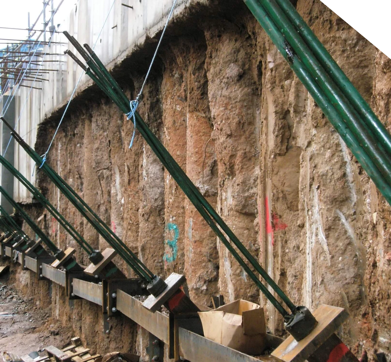 Steel bracing stabilizing an excavated crawl space foundation wall in Fort Mill, NC