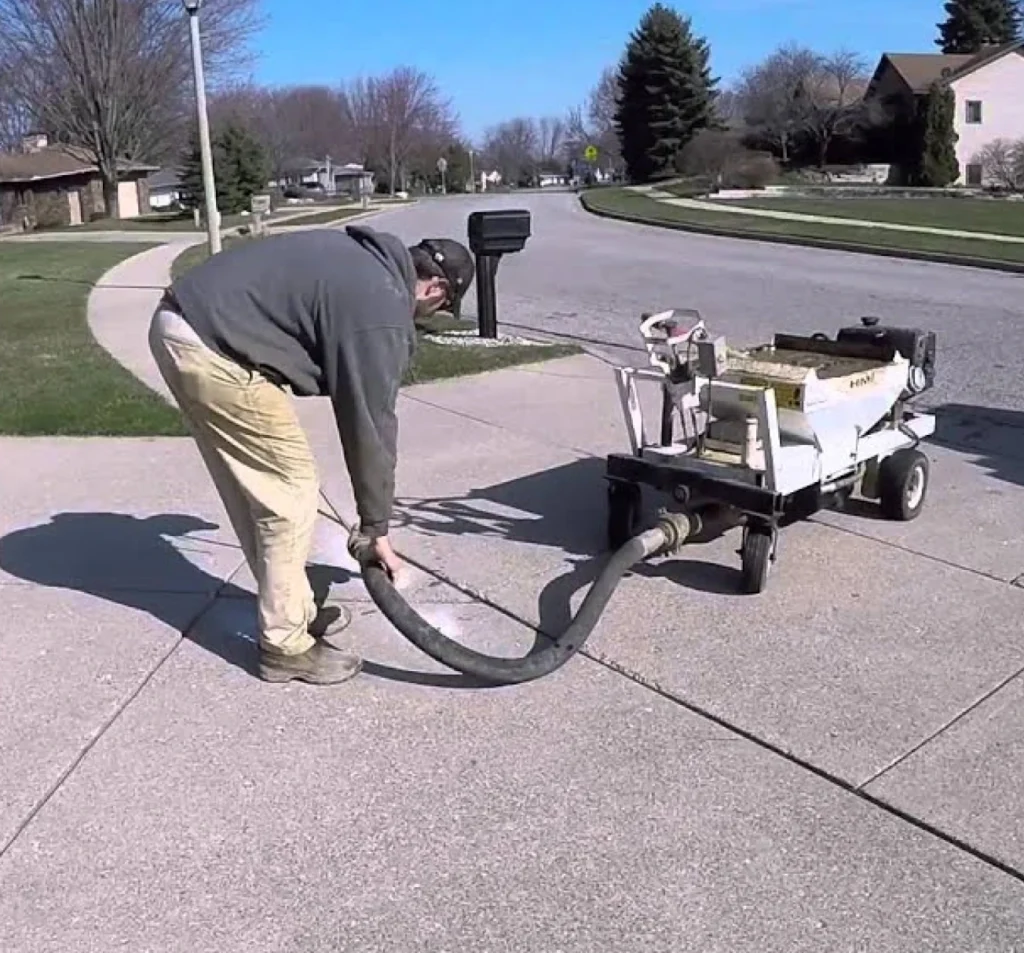 Technician using concrete lifting equipment on a driveway in Fort Mill, SC