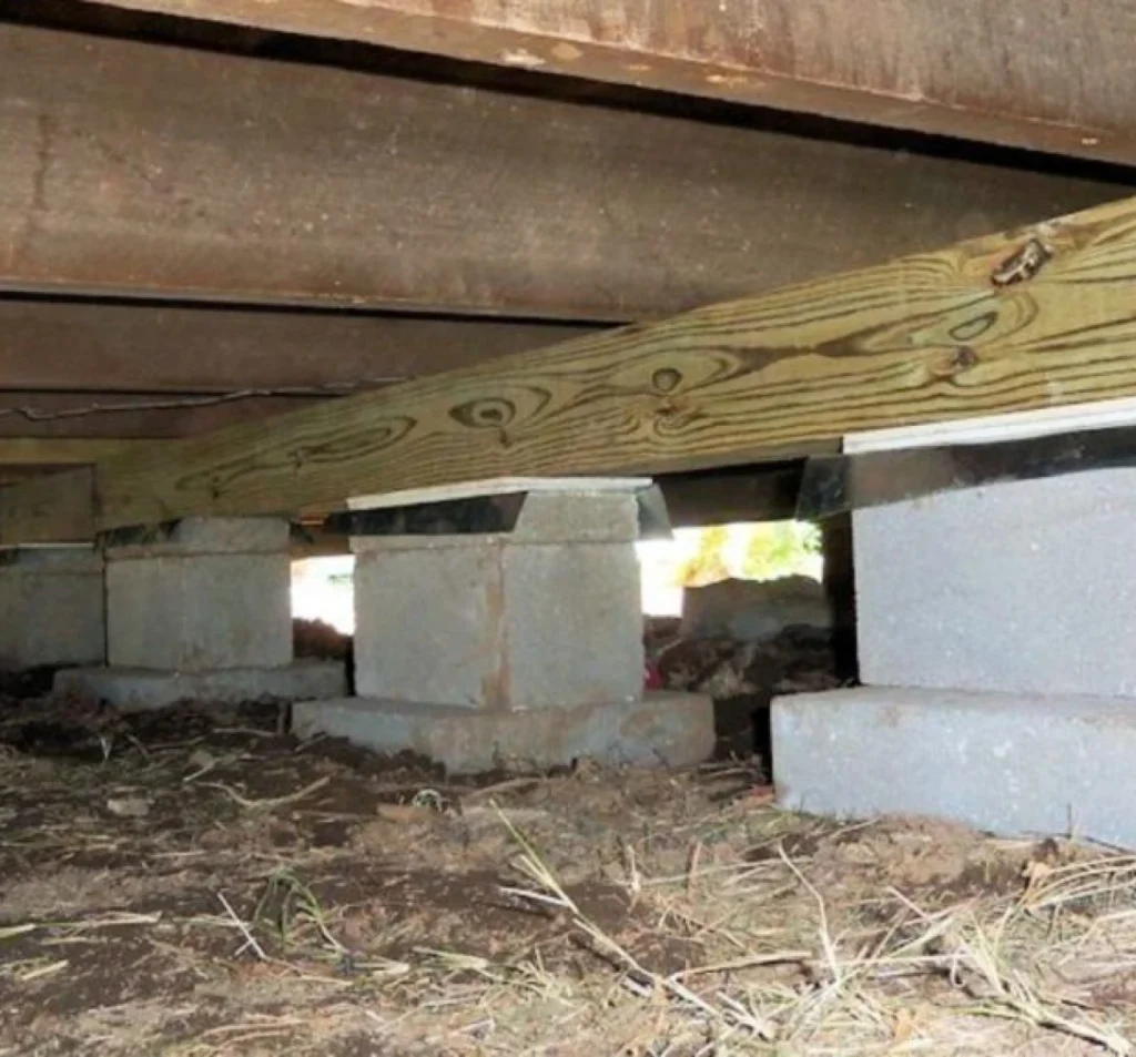 Structural beams and girders being repaired beneath a home in Fort Mill, SC