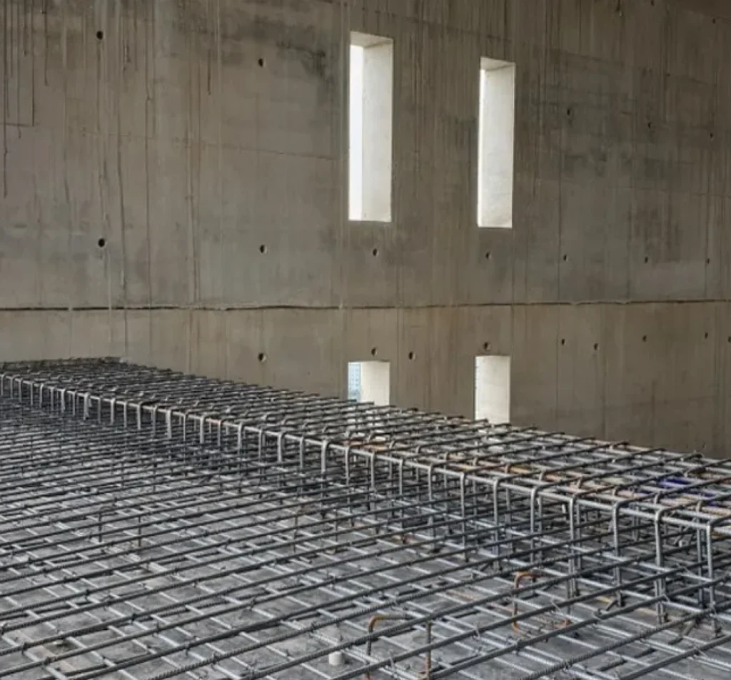 Steel rebar installed for reinforced concrete wall repair in Fort Mill, SC