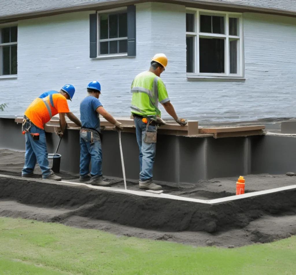 Crew completing residential foundation stabilization work in Fort Mill, SC