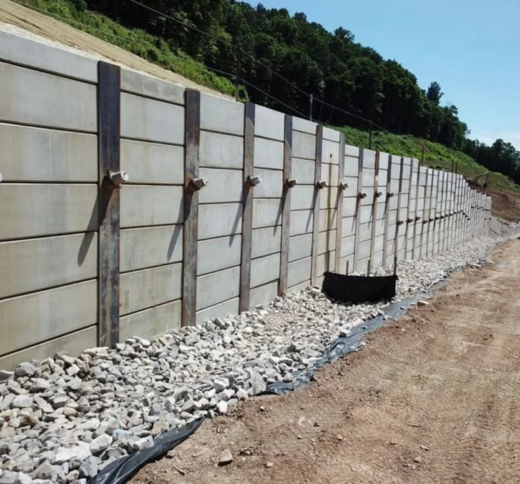 Steel braces stabilizing a concrete retaining wall in Fort Mill, NC