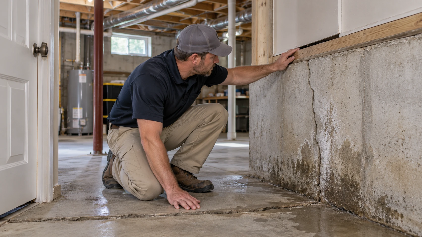 Home inspection showing foundation cracks and related structural issues